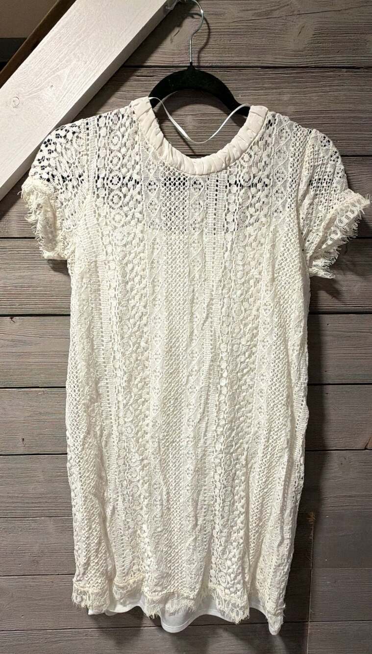 LC Lauren Conrad Lace Dress Size 10 Ivory Short Sleeve Crochet Mini